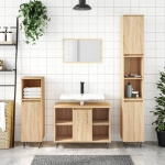 Set Mobili da Bagno 3 pz Rovere Sonoma in Legno Multistrato