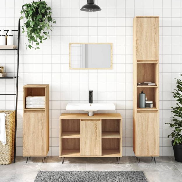 Set Mobili da Bagno 3 pz Rovere Sonoma in Legno Multistrato