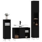 Set Mobili da Bagno 3 pz Nero in Legno Multistrato