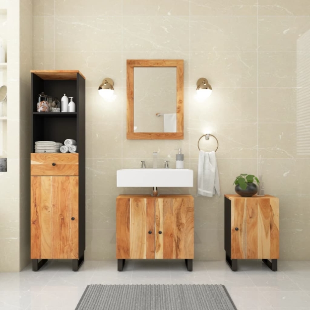 Set Mobili da Bagno 4 pz in Legno Massello di Acacia