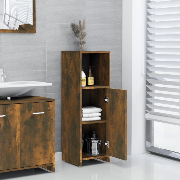 Armadietto Bagno Rovere Fumo 30x30x95 cm in Legno Multistrato