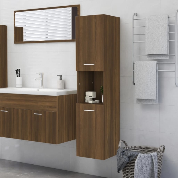 Mobile da Bagno Rovere Marrone 30x30x130cm in Legno Multistrato