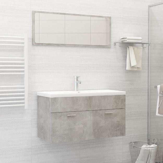 Set Mobili da Bagno 2 pz Grigio Cemento in Legno Multistrato