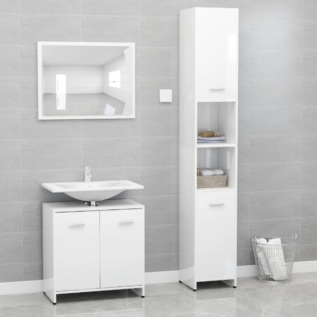 Set Mobili da Bagno 3 pz Bianco Lucido in Truciolato