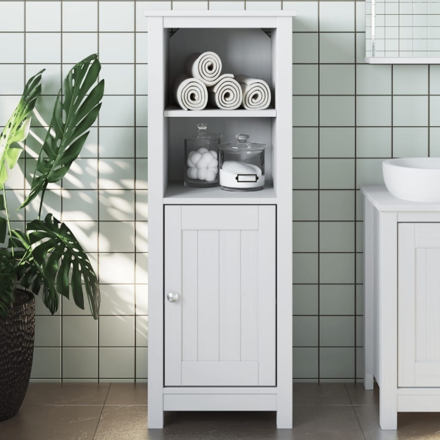 Mobile da Bagno BERG Bianco 40x34x110 cm Legno Massello di Pino