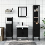 Set Mobili da Bagno 4 pz Nero in Legno Multistrato