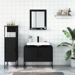 Set di Mobili da Bagno 3 pz Nero in Legno Multistrato