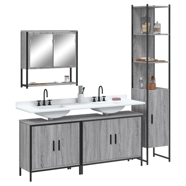 Set Mobili da Bagno 4 pz Grigio Sonoma in Legno Multistrato