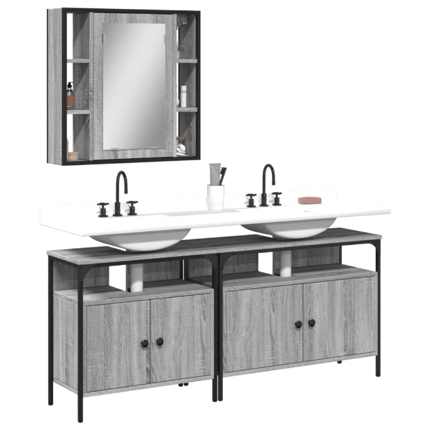 Set Mobili da Bagno 3 pz Grigio Sonoma in Legno Multistrato