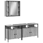 Set Mobili da Bagno 3 pz Grigio Sonoma in Legno Multistrato