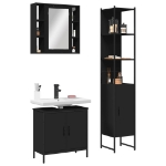 Set di Mobili da Bagno 3 pz Nero in Legno Multistrato