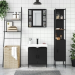 Set di Mobili da Bagno 3 pz Nero in Legno Multistrato