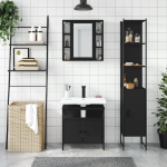 Set di Mobili da Bagno 3 pz Nero in Legno Multistrato