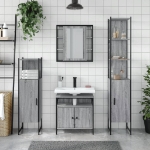 Set Mobili da Bagno 4 pz Grigio Sonoma in Legno Multistrato