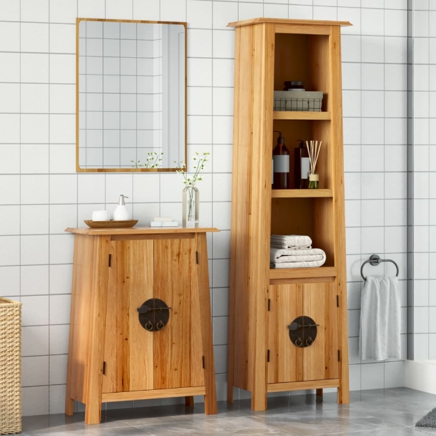 Set Mobili da Bagno 2 pz in Legno Massello di Pino