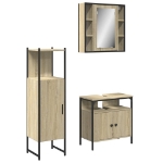 Set di Mobili da Bagno 3 pz Rovere Sonoma in Legno Multistrato