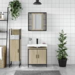 Set di Mobili da Bagno 3 pz Rovere Sonoma in Legno Multistrato