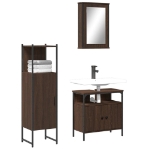 Set Mobili da Bagno 3 pz Rovere Marrone in Legno Multistrato