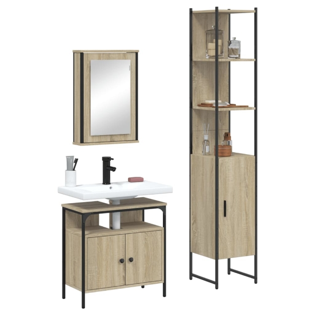 Set Mobili da Bagno 3 pz Rovere Sonoma in Legno Multistrato