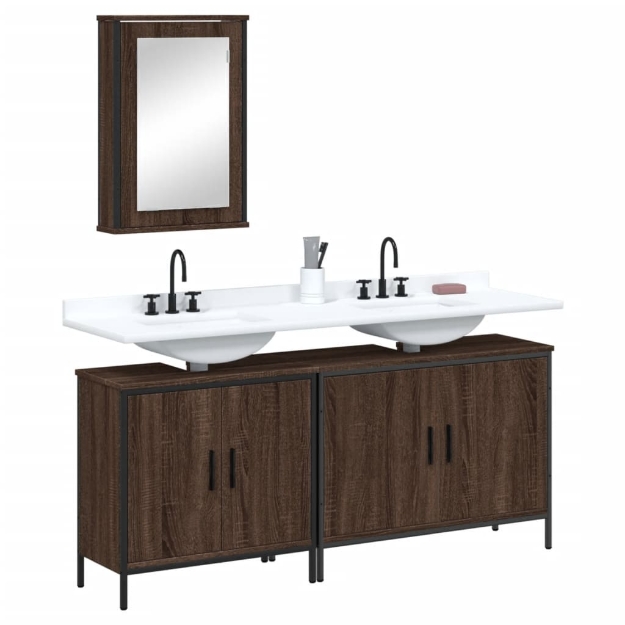 Set Mobili da Bagno 3 pz Rovere Marrone in Legno Multistrato