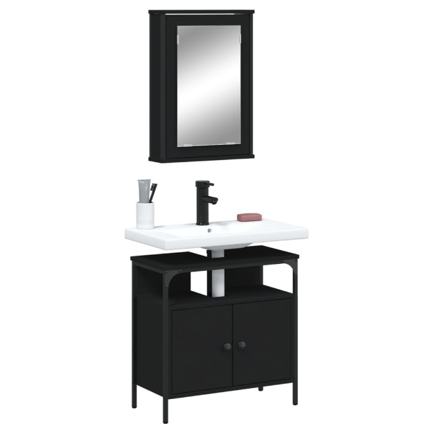 Set Mobili da Bagno 2 pz Nero in Legno Multistrato