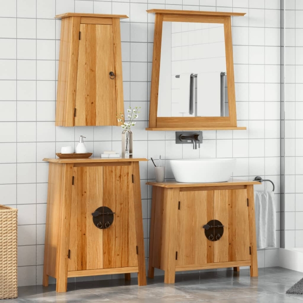 Set Mobili da Bagno 4 pz in Legno Massello di Pino