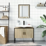 Set Mobili da Bagno 2 pz Rovere Sonoma in Legno Multistrato