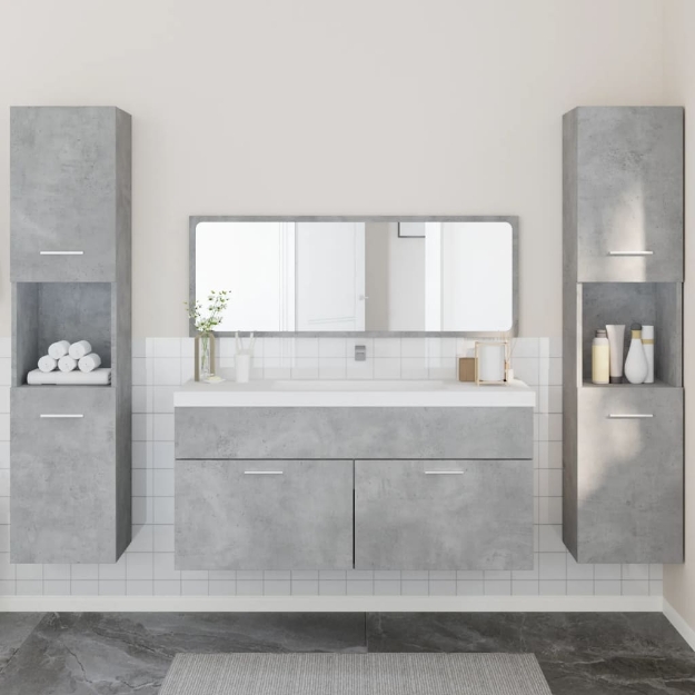 Set Mobili da Bagno 4 pz Grigio Cemento in Legno Multistrato