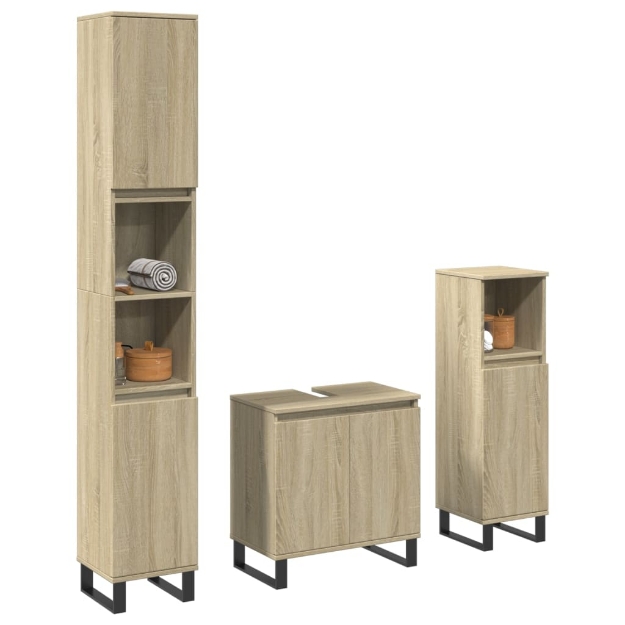 Set Mobili da Bagno 3 pz Rovere Sonoma in Legno Multistrato