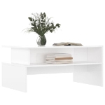 Tavolino Salotto Bianco Lucido 90x55x42,5 cm Legno Multistrato