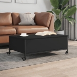 Tavolino Salotto con Ruote Nero 91x55x34 cm Legno Multistrato