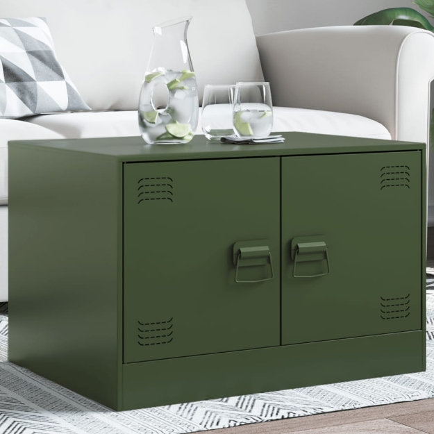 Tavolino da Salotto Verde Oliva 67x50x44 cm in Acciaio