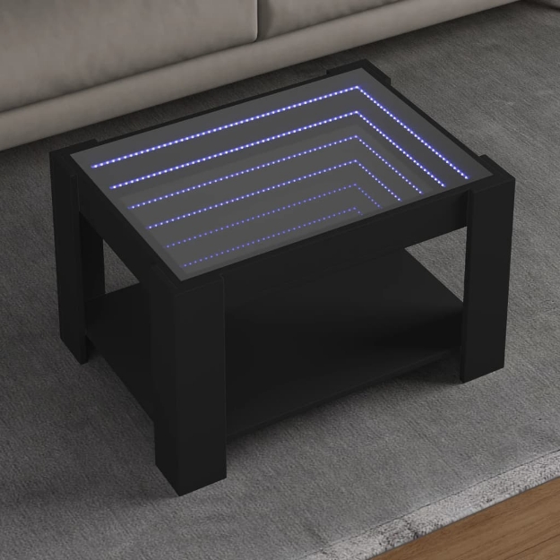 Tavolino Salotto con LED Nero 73x53x45 cm Legno Multistrato