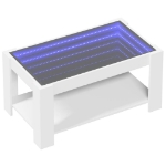 Tavolino Salotto con LED Bianco 93x53x45 cm Legno Multistrato