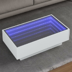 Tavolino Salotto con LED Bianco 90x50x30 cm Legno Multistrato