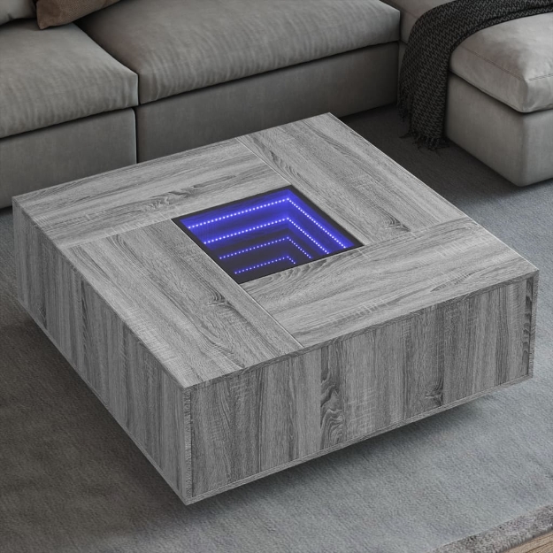 Tavolino da Salotto con LED Infinity Rovere Sonoma 100x100x40cm