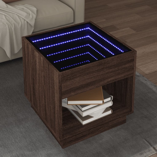 Tavolino da Salotto con LED Infinity Rovere Marrone 50x50x50 cm