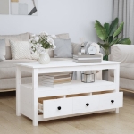 Tavolino da Salotto Bianco 102x49x55 cm Legno Massello di Pino