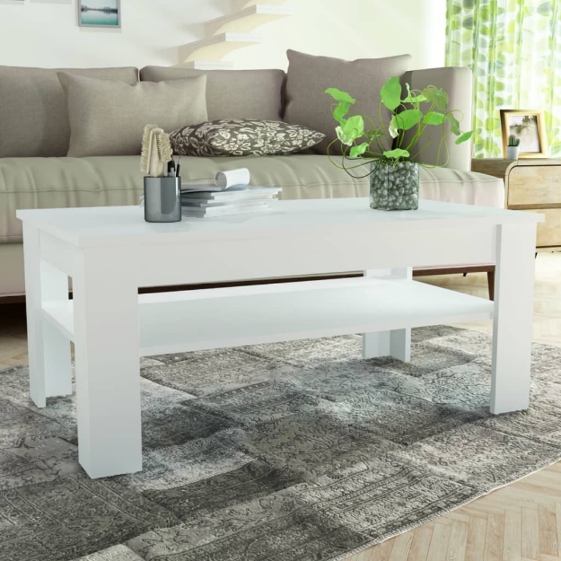 Tavolino da Salotto in Legno Multistrato 110x65x48 cm Bianco