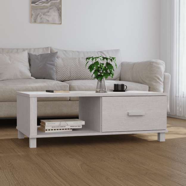 Tavolino HAMAR Bianco 100x55x35 cm in Legno Massello di Pino