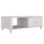 Tavolino HAMAR Bianco 100x55x35 cm in Legno Massello di Pino