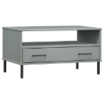 Tavolino Gambe Metallo Grigio 85x50x45 cm Legno Massello OSLO