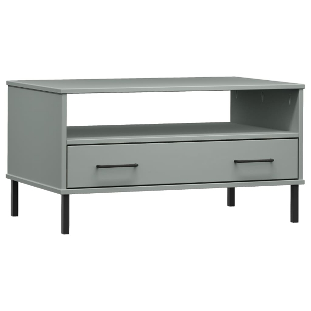 Tavolino Gambe Metallo Grigio 85x50x45 cm Legno Massello OSLO