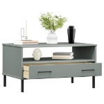 Tavolino Gambe Metallo Grigio 85x50x45 cm Legno Massello OSLO