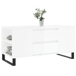 Tavolino Salotto Bianco Lucido 102x44,5x50 cm Legno Multistrato