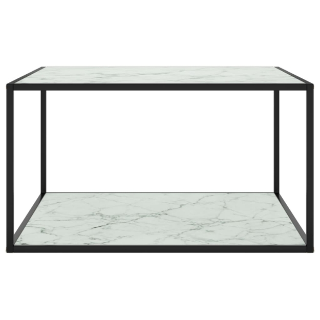 Tavolino da Salotto Nero con Vetro Marmo Bianco 90x90x50 cm