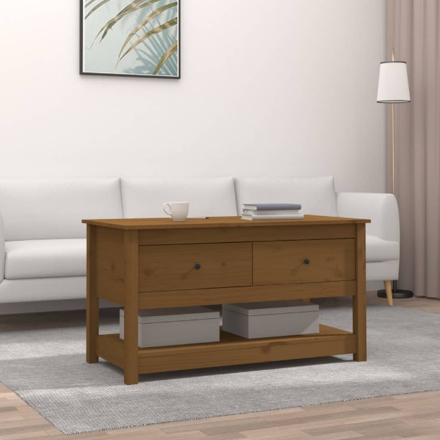 Tavolino da Salotto ambra 102x49x55cm in Legno Massello di Pino