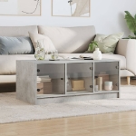 Tavolino Salotto con Ante in Vetro Grigio Cemento 102x50x42 cm