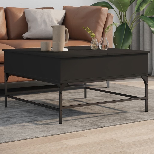 Tavolino da Salotto Nero 80x80x45cm Legno Multistrato e Metallo