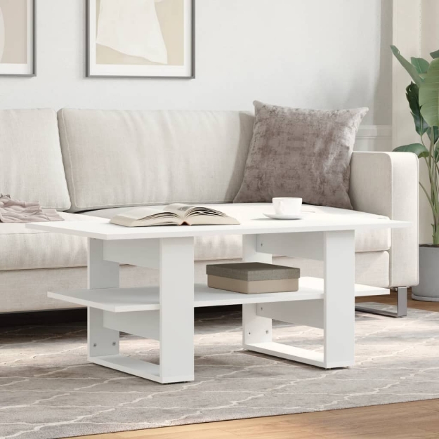 Tavolino da Salotto Bianco 102x55x42 cm in Legno Multistrato